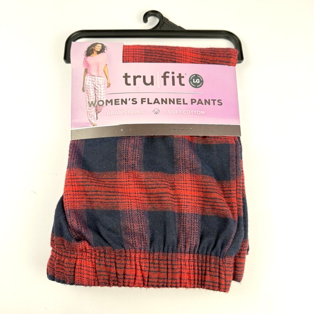 NWT TruFit Women's Black/Red Plaid Drawstring Flannel Pants Size L